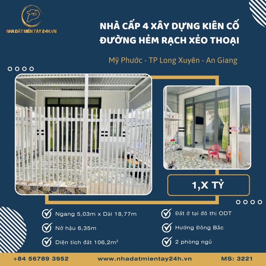 🏡 NHÀ CẤP 4 GẦN RẠCH XẺO THOẠI, MỸ PHƯỚC, LONG XUYÊN - GIÁ CỰC HẤP DẪN (MS: 3221) 🏡