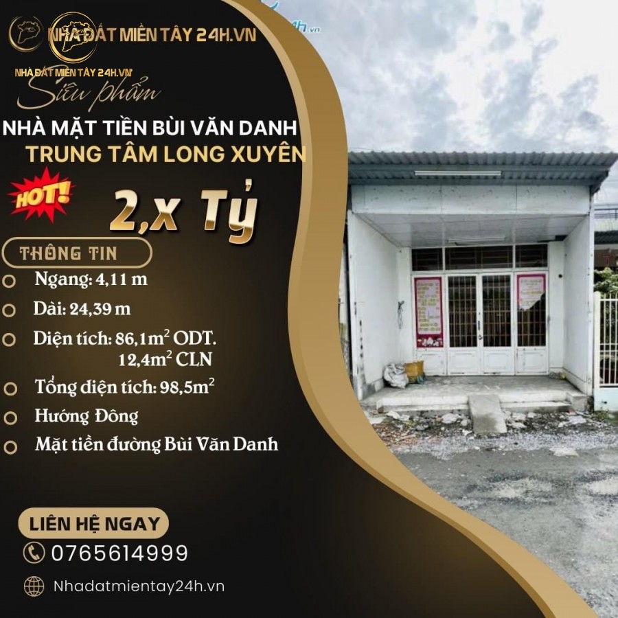 🏡 Cơ Hội Sở Hữu Nhà Mặt Tiền Đường Bùi Văn Danh, Phường Mỹ Hòa, TP Long Xuyên, An Giang! (MS: 3196)