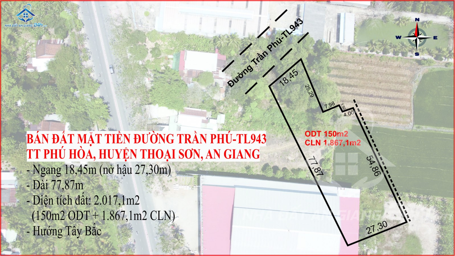 BÁN 2000m2 ĐẤT MẶT TIỀN TL943, TT PHÚ HOÀ