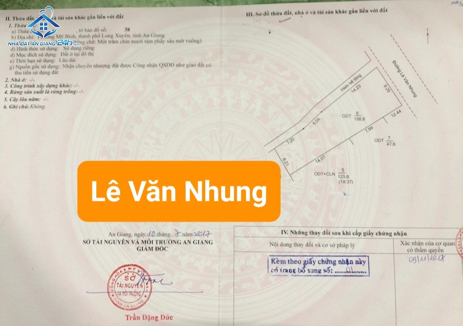 BÁN NỀN 2 MẶT TIỀN ĐƯỜNG LÊ VĂN NHUNG, PHƯỜNG MỸ BÌNH