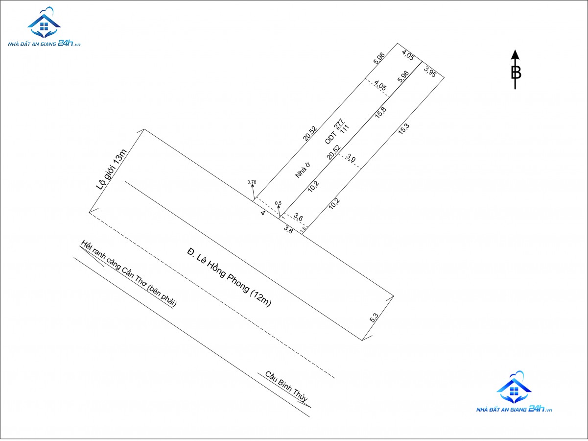 BÁN NHÀ MẶT TIỀN ĐƯỜNG LÊ HỒNG PHONG, QUẬN BÌNH THỦY, TP CẦN THƠ  (MS: 2457)